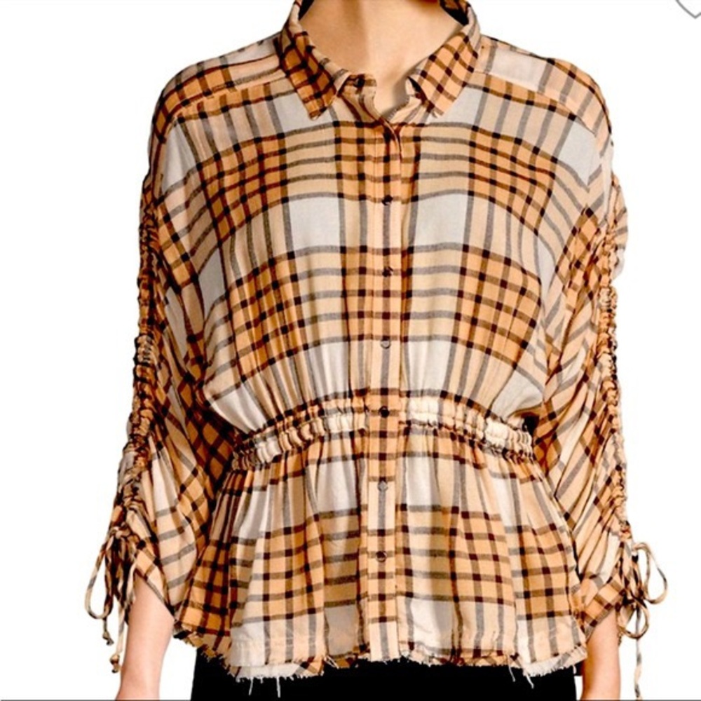 We the Free Plaid Pacific Dawn Peplum Shirt